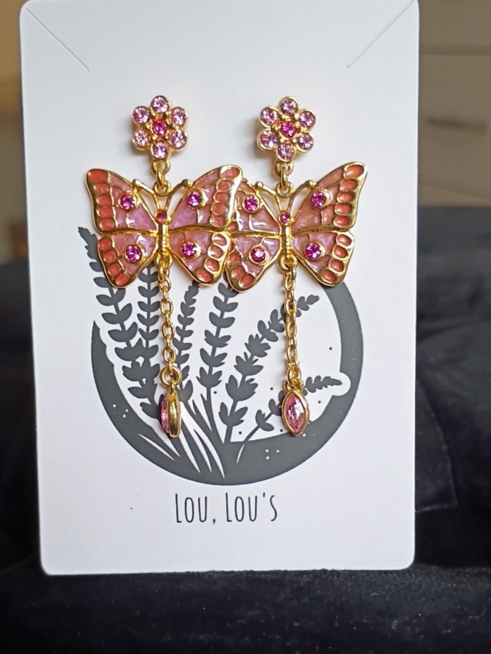 Pink Butterfly Chain Drop Earrings